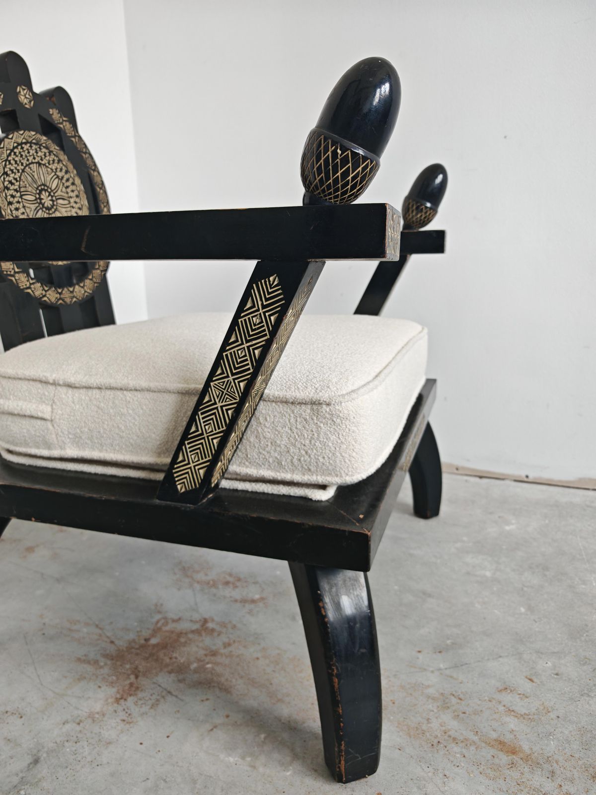 photo furniture Throne Shaped Hand Carved Armchair In Ebonized Oak By Ettore Zaccari