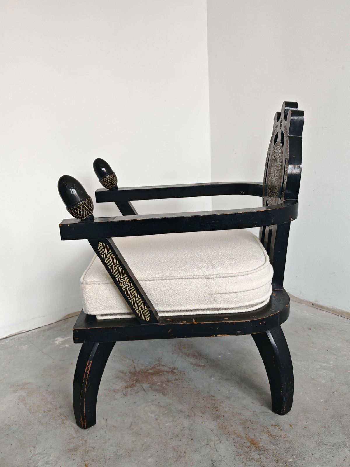 3096.0 Throne Shaped Hand Carved Armchair In Ebonized Oak By Ettore Zaccari photo