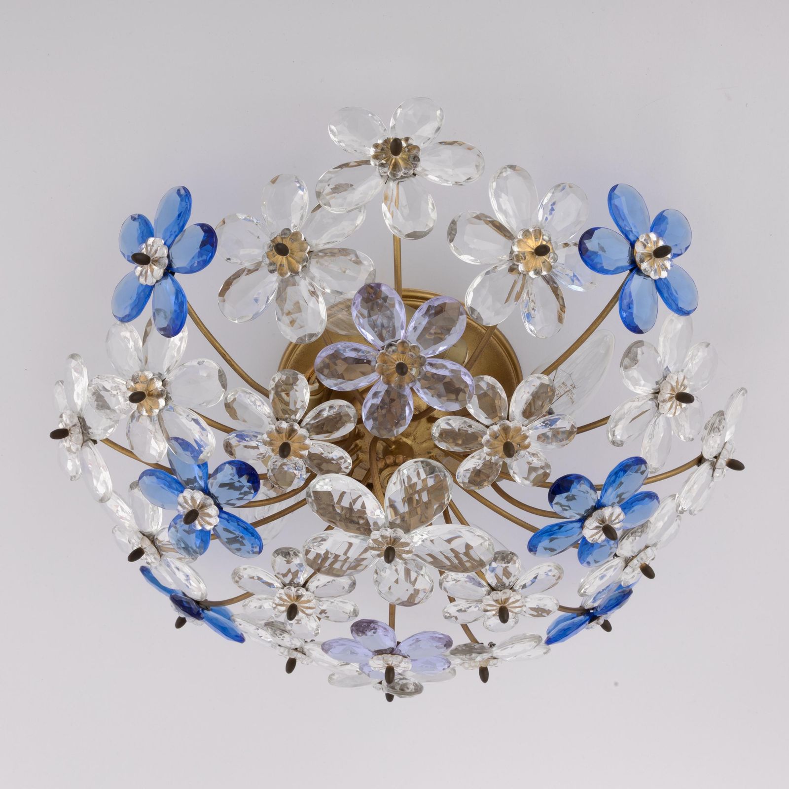 Lighting Mid Century Daisy Flush Mount | Vintage Maison Bagues Flower Wall Sconce | Hollywood Regency Lamp Light Cobalt Blue Alexandrite Gold Banci photo