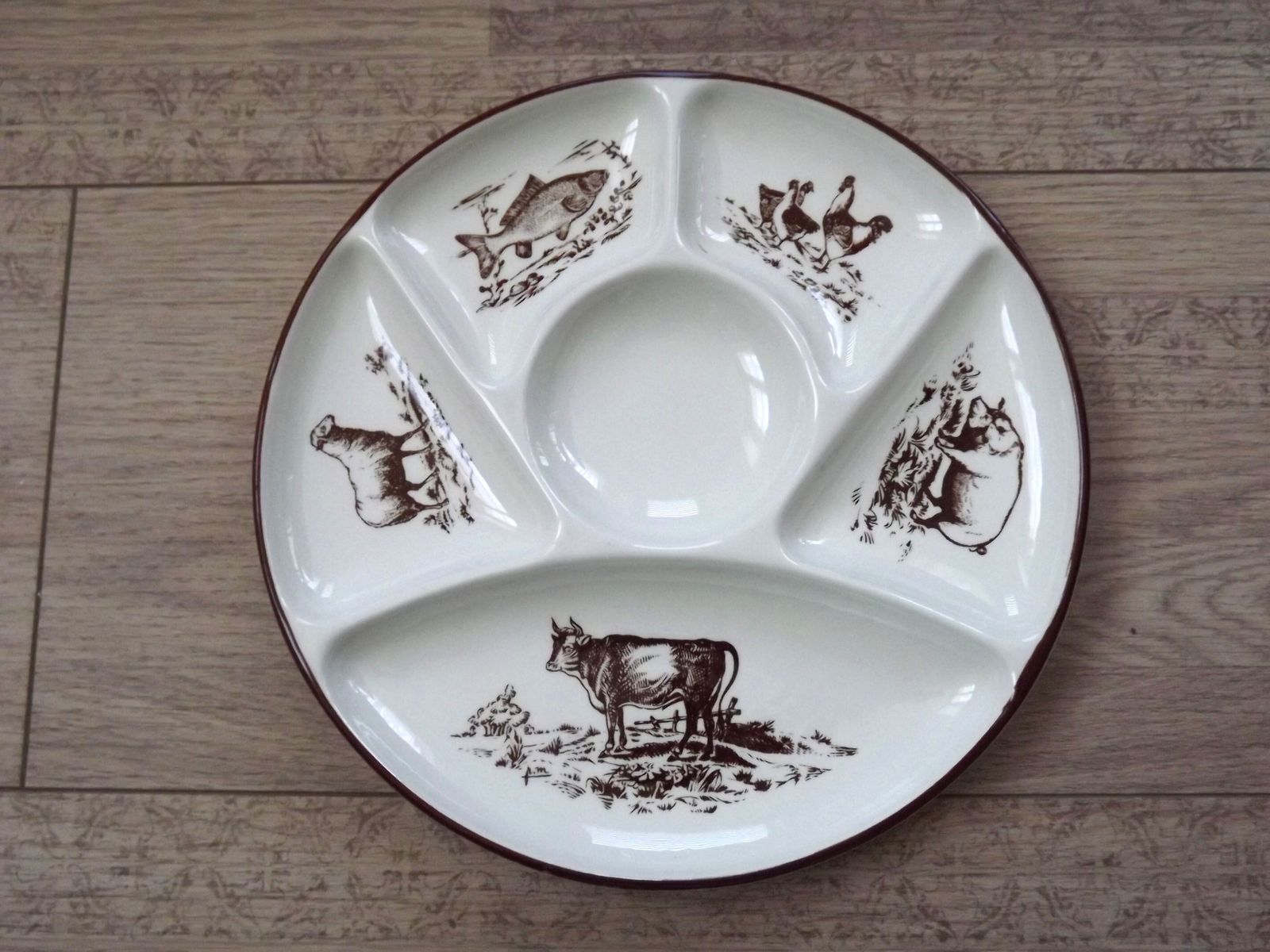 Set Of 6 Vintage 1970s French Porcelain Gien Hand Painted Fondue Plates 5821 photo buy