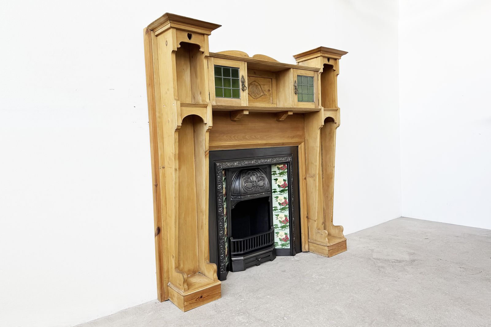 Tall Arts & Crafts Pine Fireplace Surround photo for sale