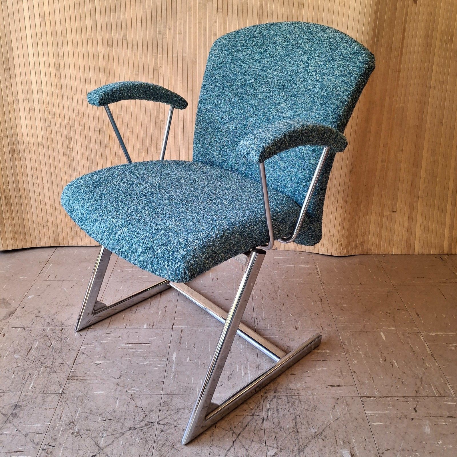 Fab Vintage 1970s Chrome Italian Cantilever Dining Office Chair Teal Mix Boucle photo vintage