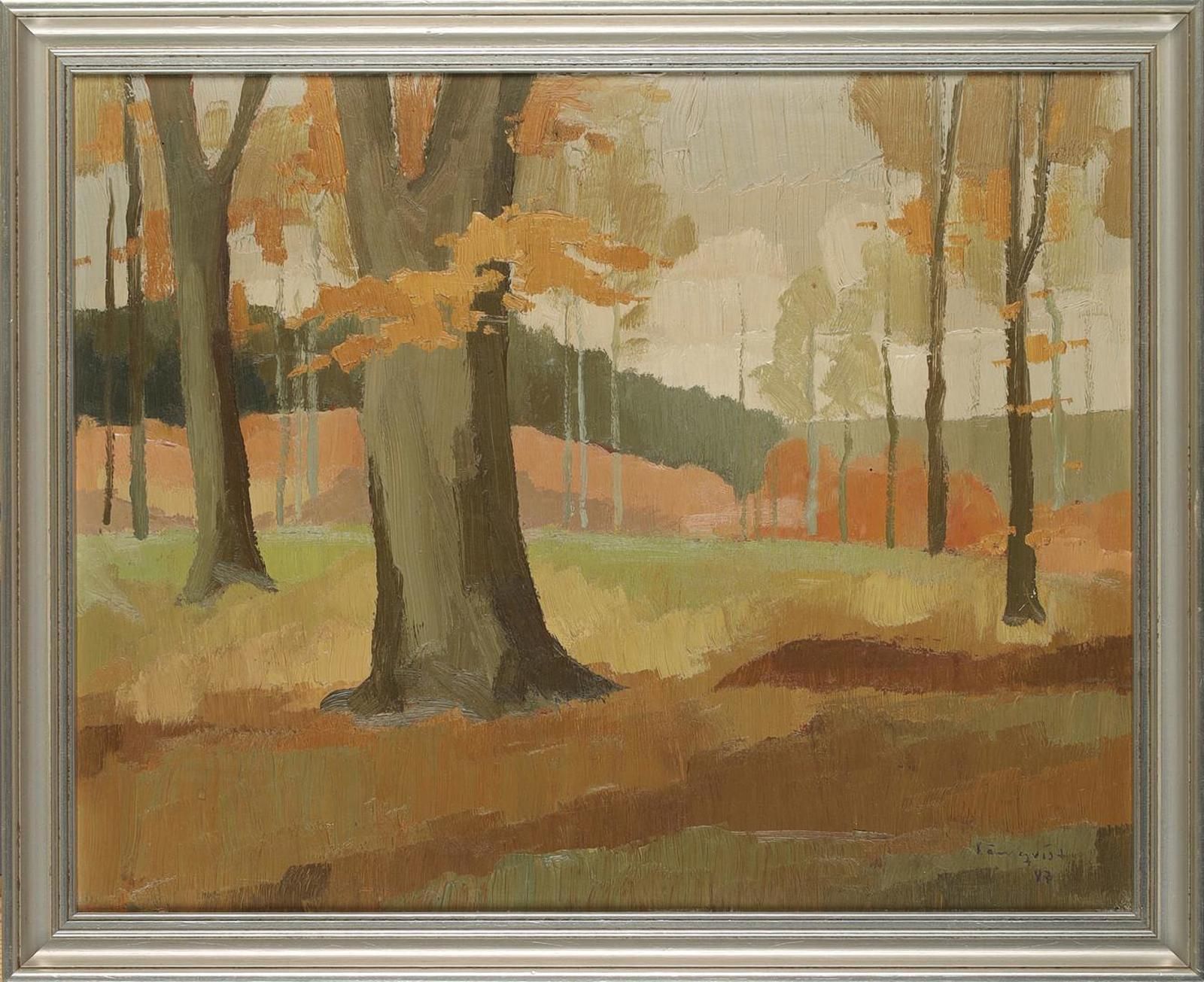 Original Mid Century Swedish Oil On Masonite – “Forest Motif” By Lönnqvist – Dated 1947 – Vintage & Framed – 46 × 56 Cm (18.1" × 22") photo furniture