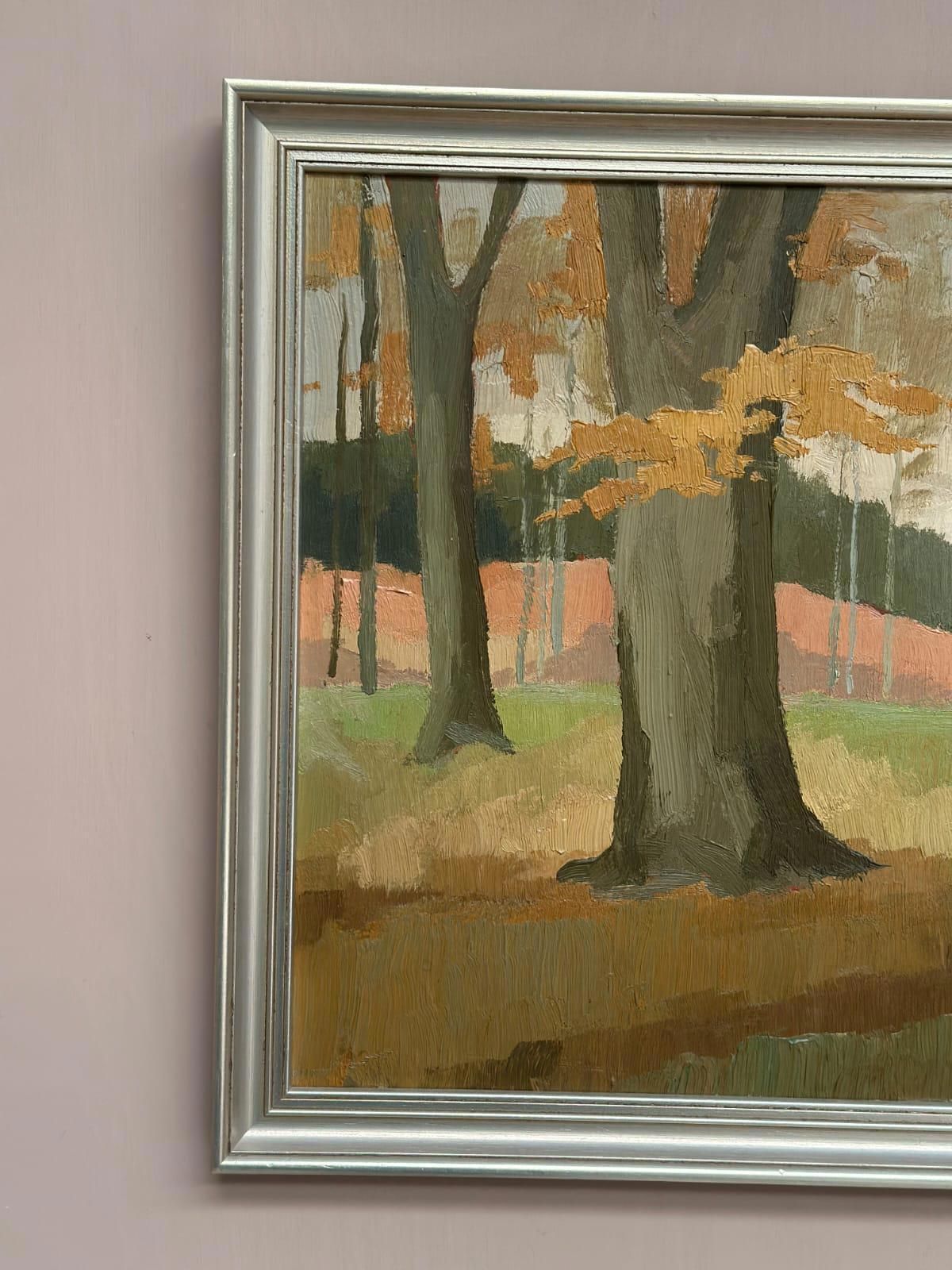 photo for sale Original Mid Century Swedish Oil On Masonite – “Forest Motif” By Lönnqvist – Dated 1947 – Vintage & Framed – 46 × 56 Cm (18.1" × 22")