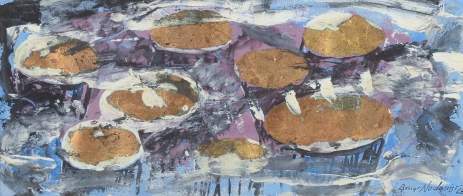 Bengt Nordquist. « Sol Hjärta - Guld ». Techniques mixtes sur papier. 1966