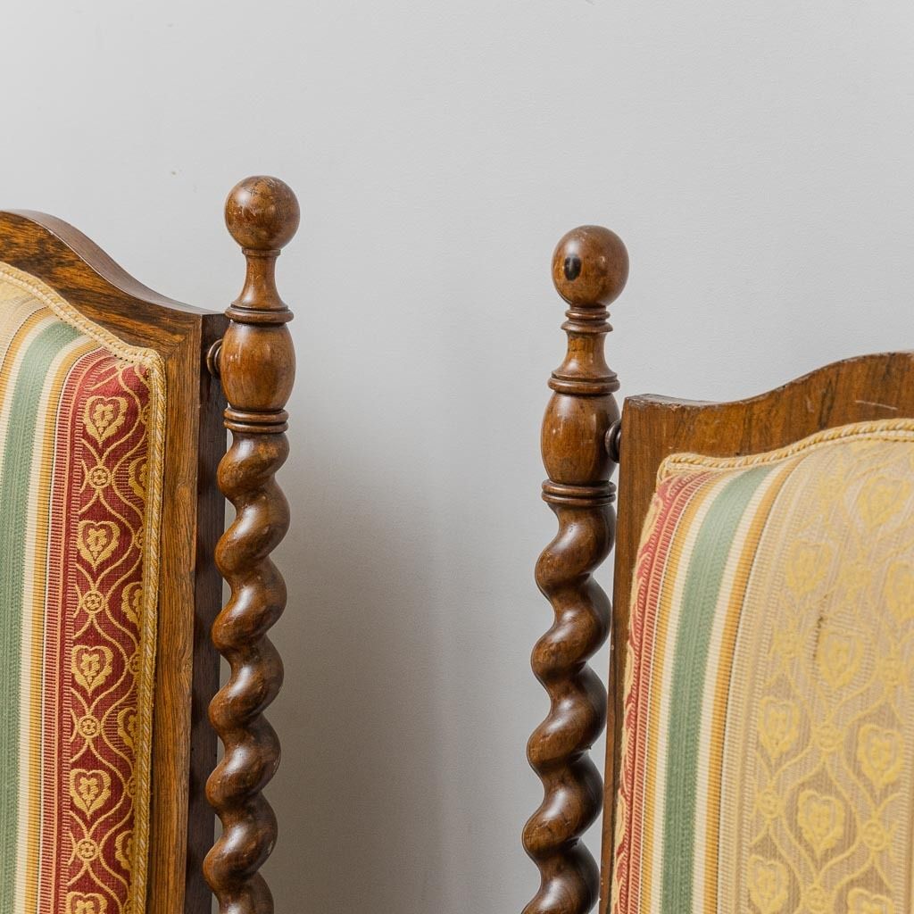 Pair Of Antique Wood And Fabric Armchairs With Armrests – Classic Style photo furniture