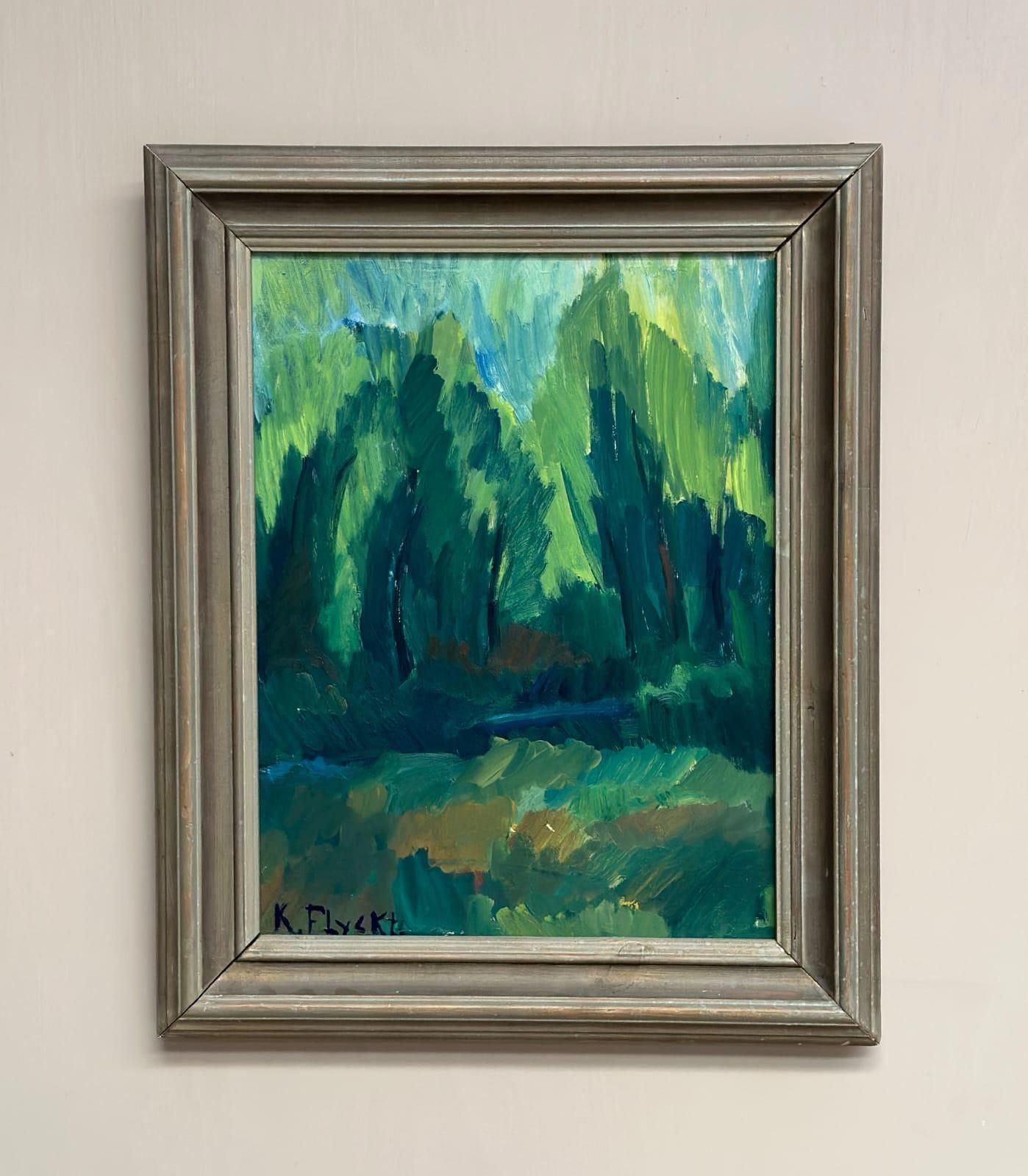 Original Mid Century Swedish Oil On Panel – “The Forest Landscape” By Kersti Flyckt – Vintage & Framed – 56.5 × 46 Cm (22.2" × 18.1 photo buy