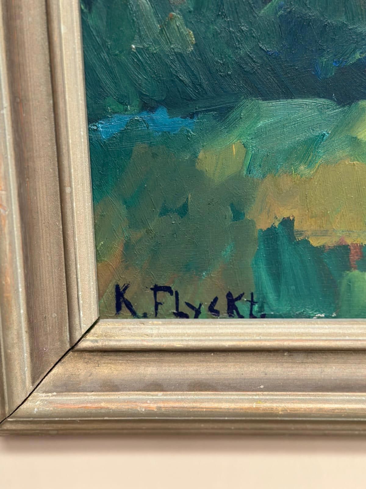 Art Original Mid Century Swedish Oil On Panel – “The Forest Landscape” By Kersti Flyckt – Vintage & Framed – 56.5 × 46 Cm (22.2" × 18.1 photo