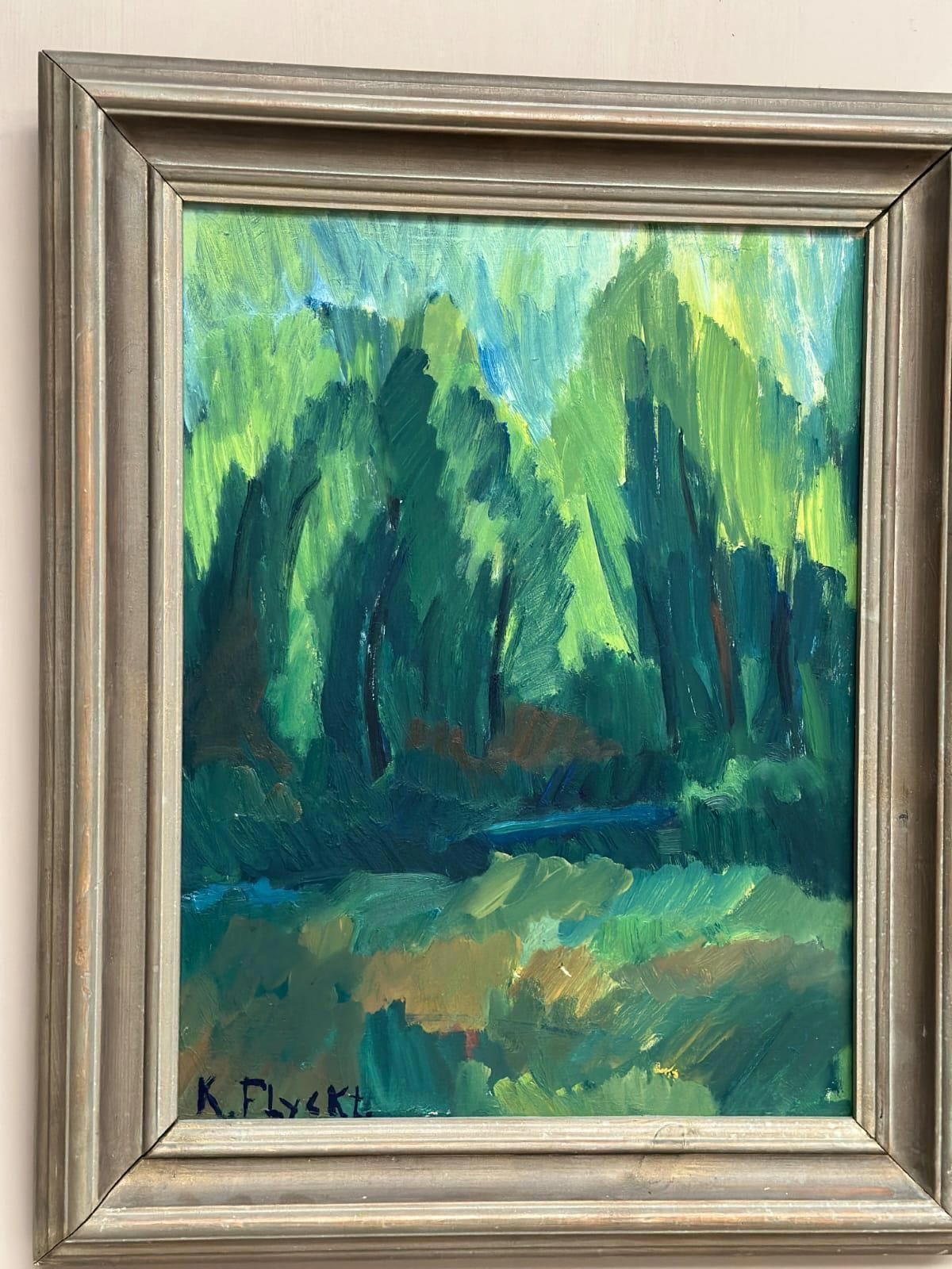 275.0 Original Mid Century Swedish Oil On Panel – “The Forest Landscape” By Kersti Flyckt – Vintage & Framed – 56.5 × 46 Cm (22.2" × 18.1 photo