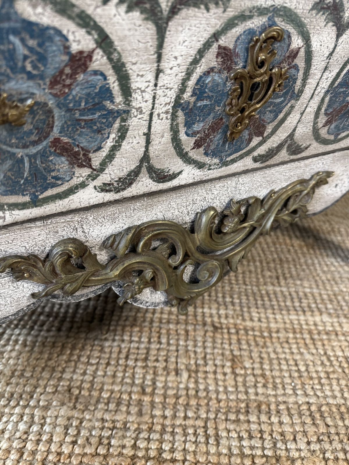 photo furniture 19th Century French Marble Top Painted Bombe Shape Commode