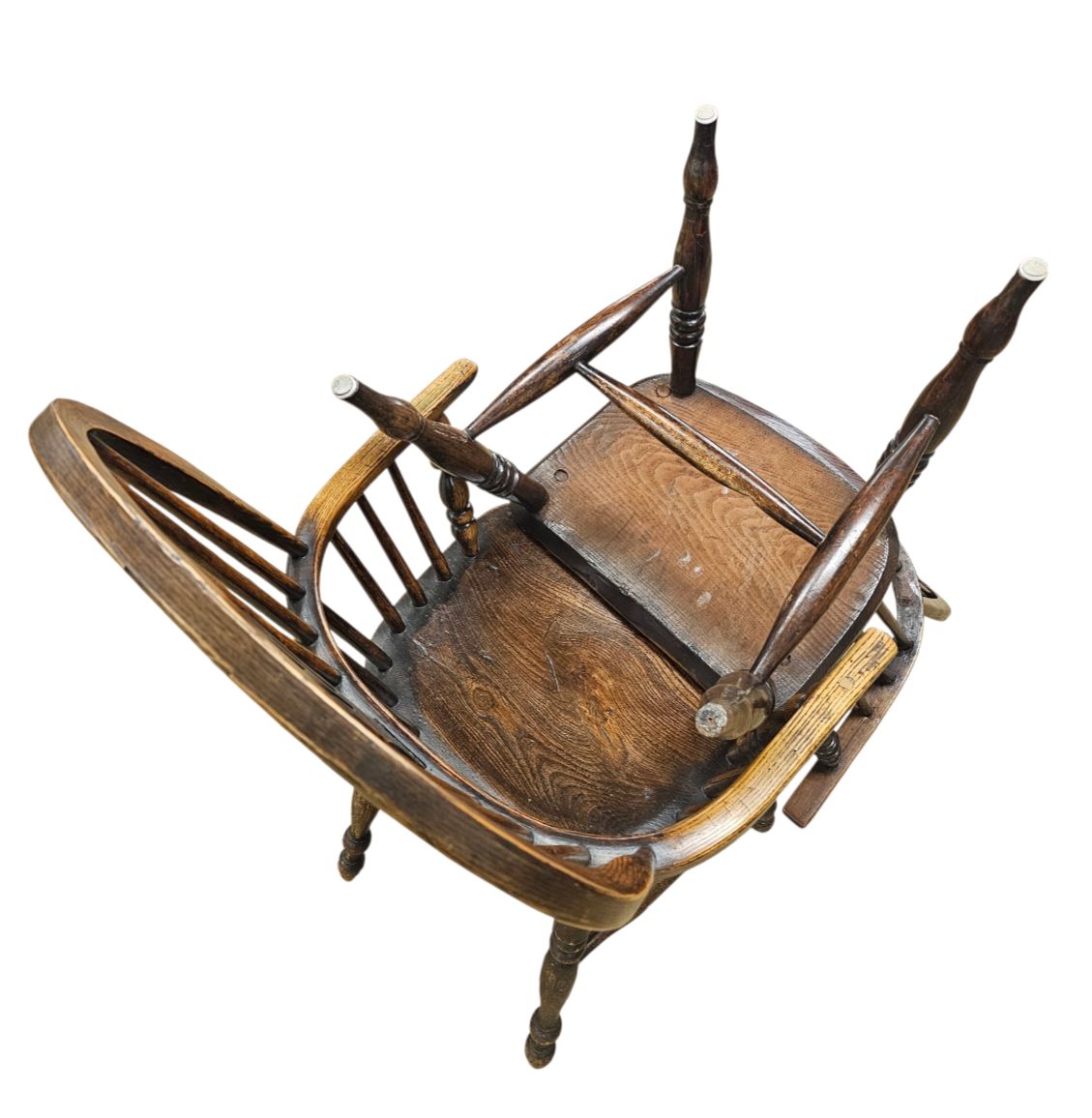 4 X Antique Windsor 2 Low / 2 High Spindle Back Arm Chair In Elm Wood / 19th Century. photo for sale