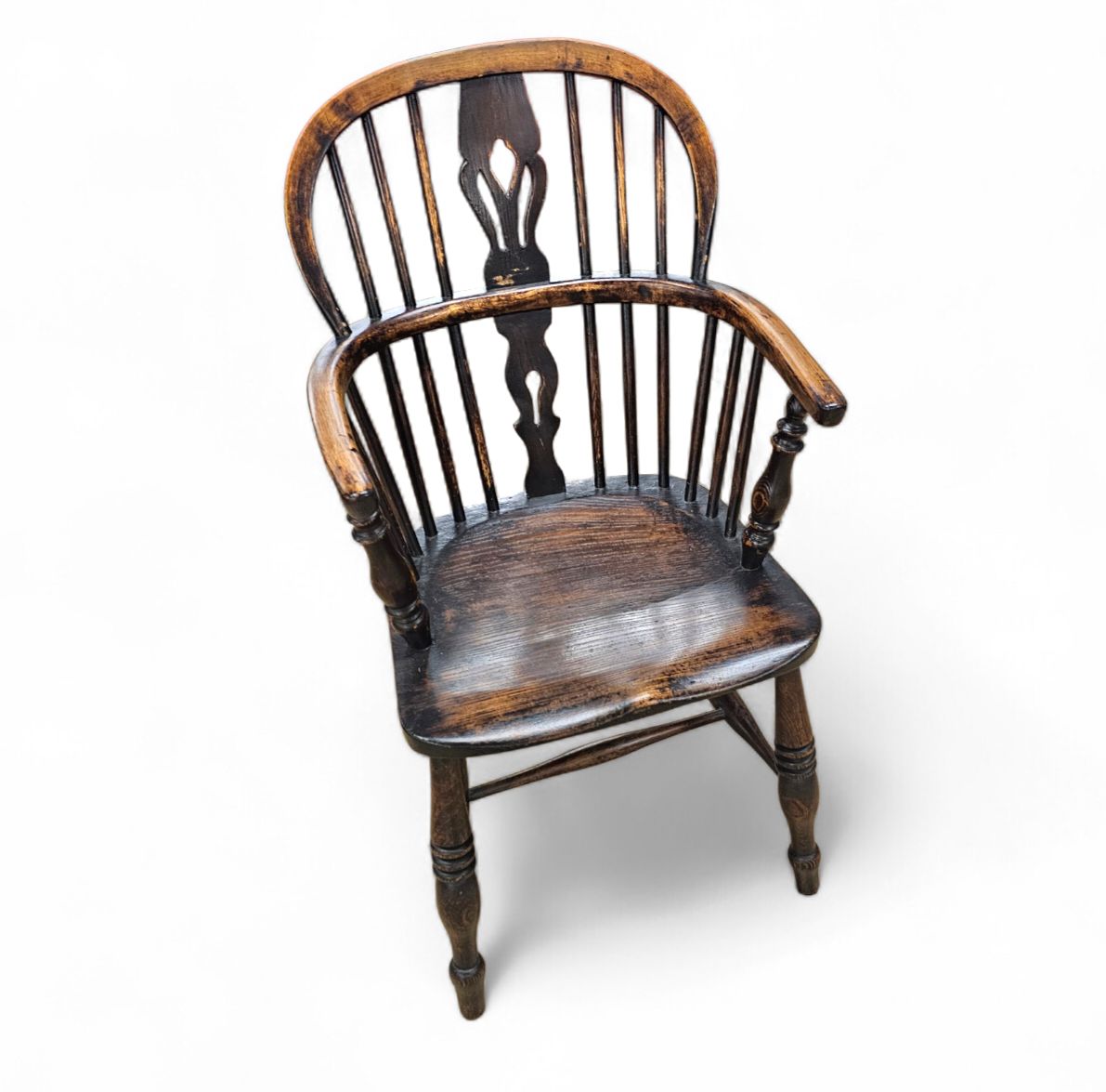 Furniture 4 X Antique Windsor 2 Low / 2 High Spindle Back Arm Chair In Elm Wood / 19th Century. photo