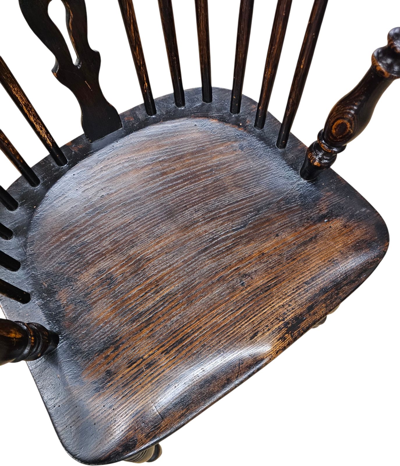 1275.0 4 X Antique Windsor 2 Low / 2 High Spindle Back Arm Chair In Elm Wood / 19th Century. photo