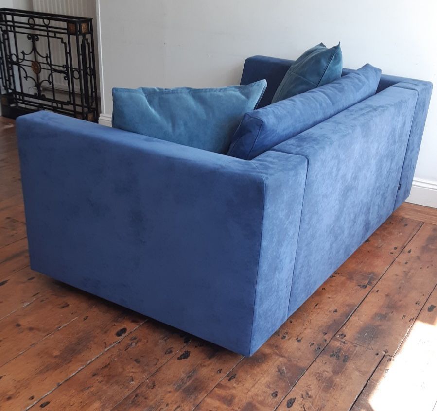 photo for sale Ligne Roset 'Exclusif' Two Seater Sofa Blue Suede Upholstery  Vgc Uk Delivery