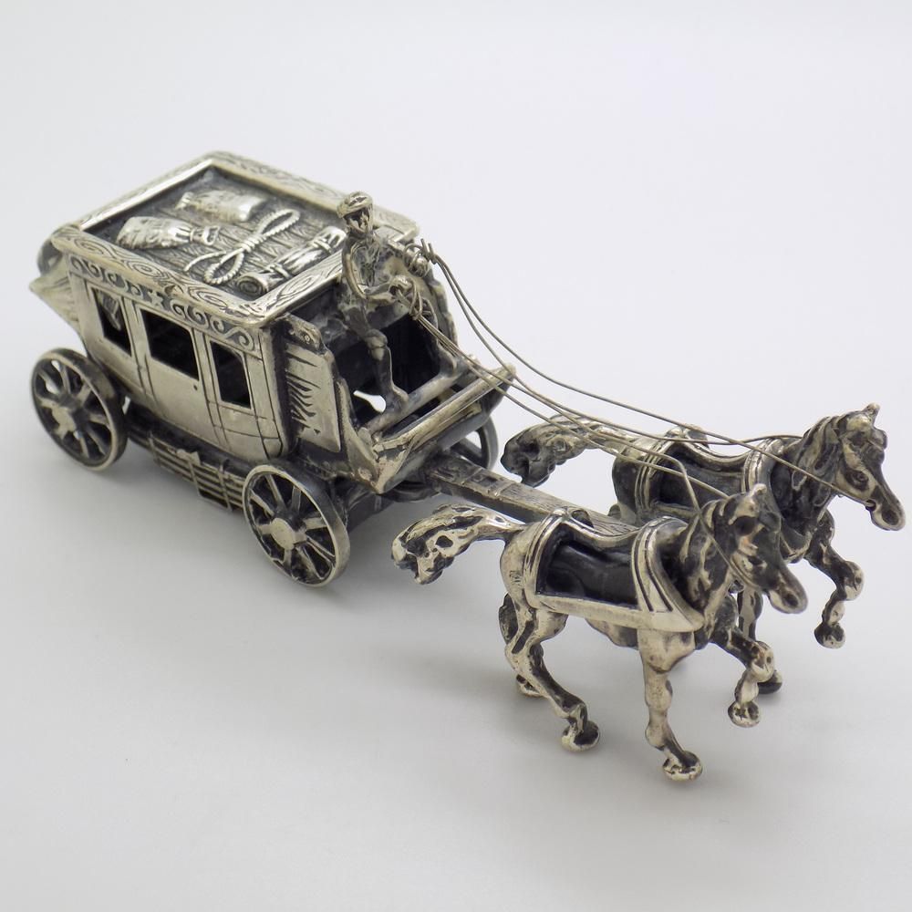 Large Vintage Italian Handmade Sterling Silver 925 Carriage With Horses, Tuscany, 1970s photo for sale