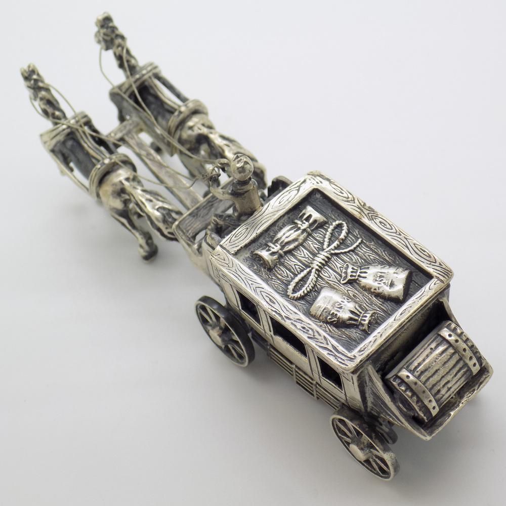 Large Vintage Italian Handmade Sterling Silver 925 Carriage With Horses, Tuscany, 1970s photo Art