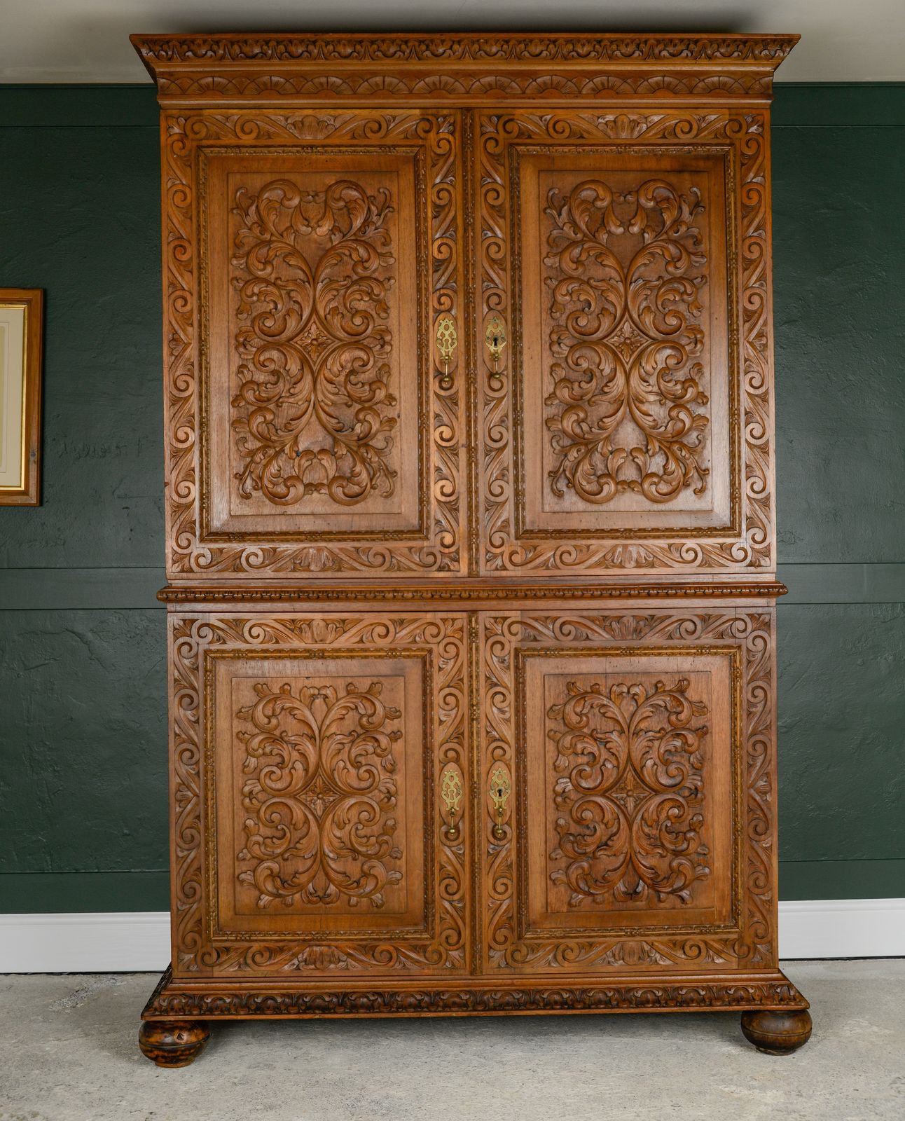 Antique French Walnut Linen Press Housekeepers Cupboard   Ornately Carved