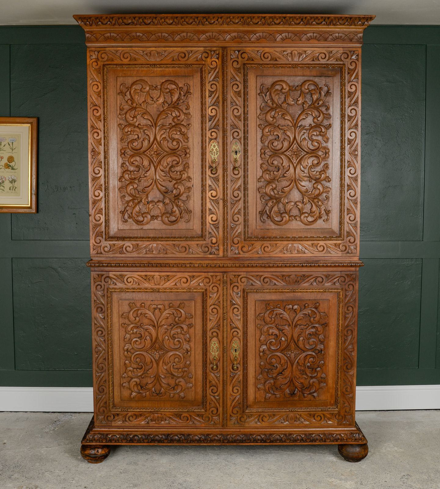 Antique French Walnut Linen Press Housekeepers Cupboard   Ornately Carved photo furniture