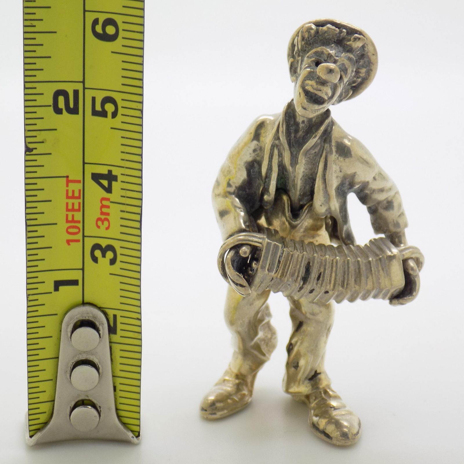 photo vinterior Vintage Italian Handmade Silver Clown With Accordion Figurine From Angini, Tuscany, 1970s