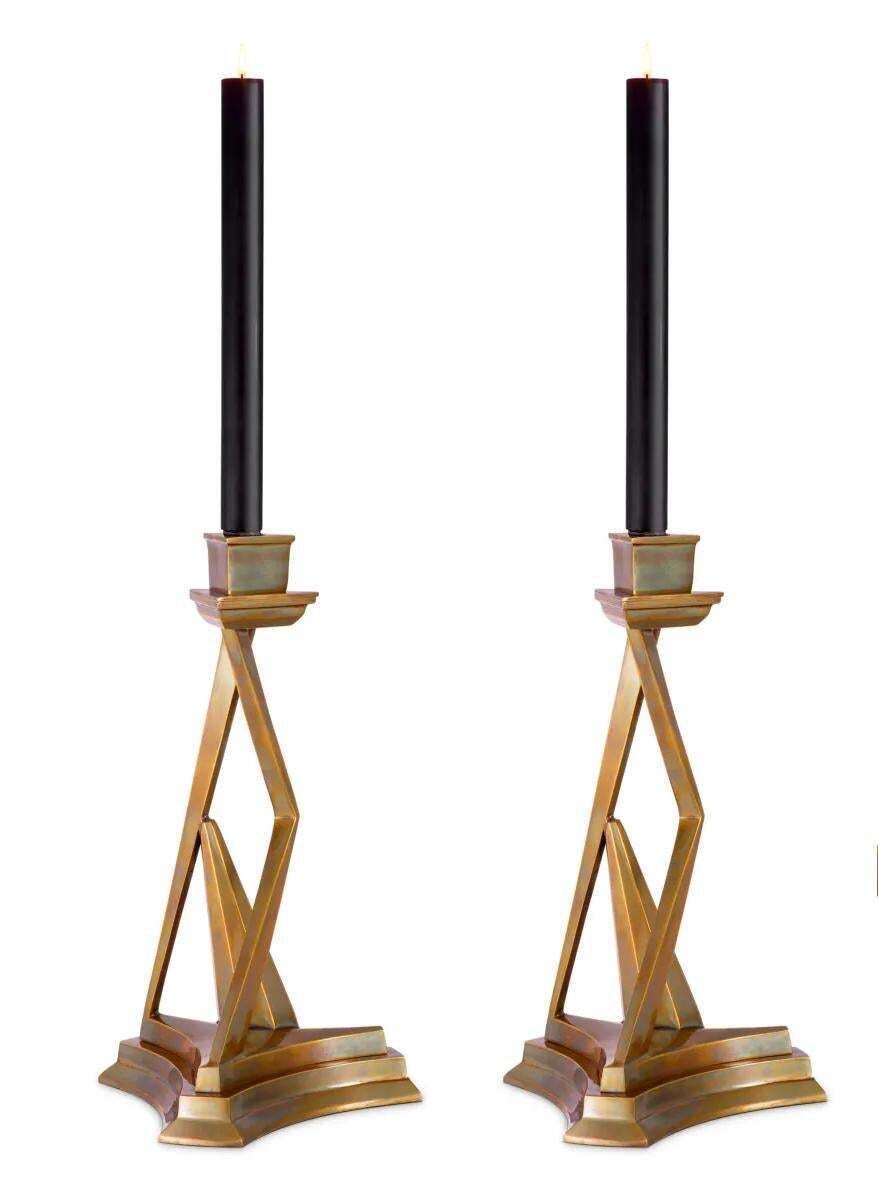 Set Of Two Candle Holders In Vintage Brass Finish photo furniture