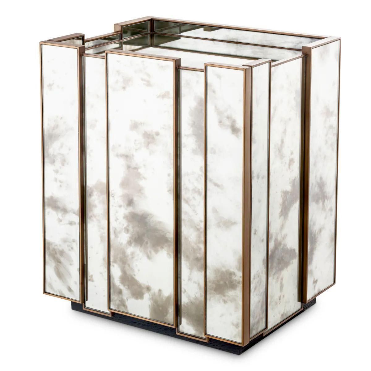 Set Of Two Mirror Nightstand With Brushed Brass Finish photo for sale
