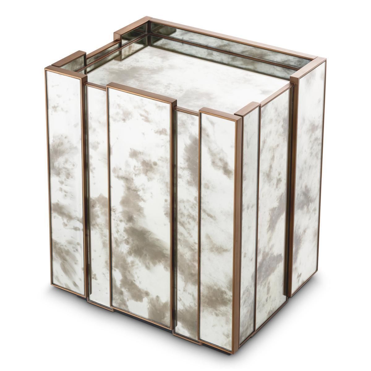 Set Of Two Mirror Nightstand With Brushed Brass Finish photo vintage