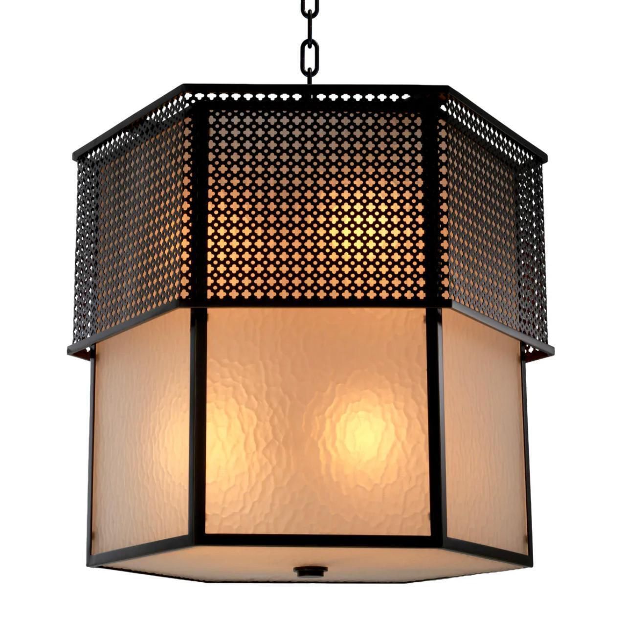 Chandelier In Metal With Bronze Finish And Frosted Glass, Contemporary Design photo furniture