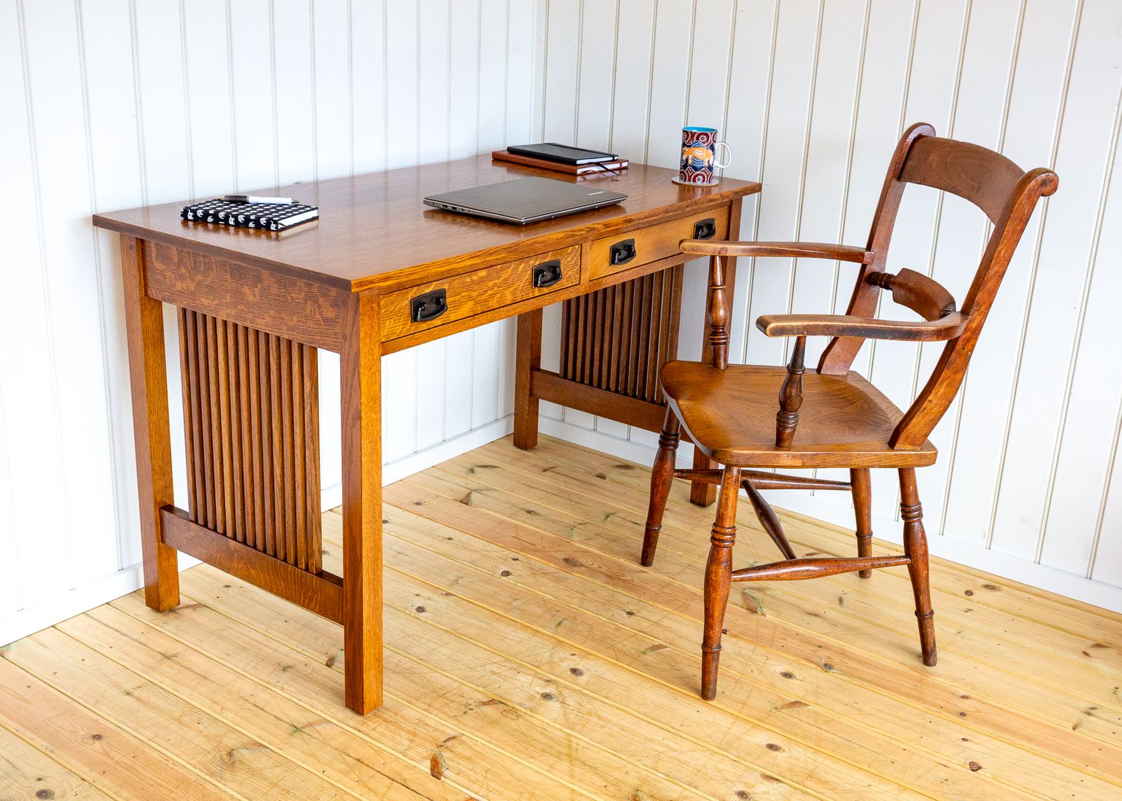 Mission Oak Desk By Stickley Arts & Crafts Spindle Office Library Writing Tabl.E American Craftsman Handcrafted L. & J.G. Stickley photo Furniture