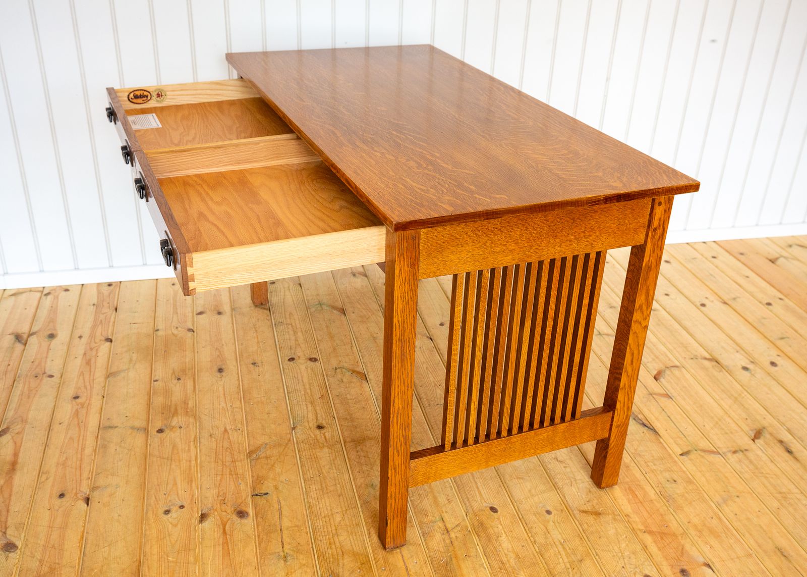 Furniture Mission Oak Desk By Stickley Arts & Crafts Spindle Office Library Writing Tabl.E American Craftsman Handcrafted L. & J.G. Stickley photo