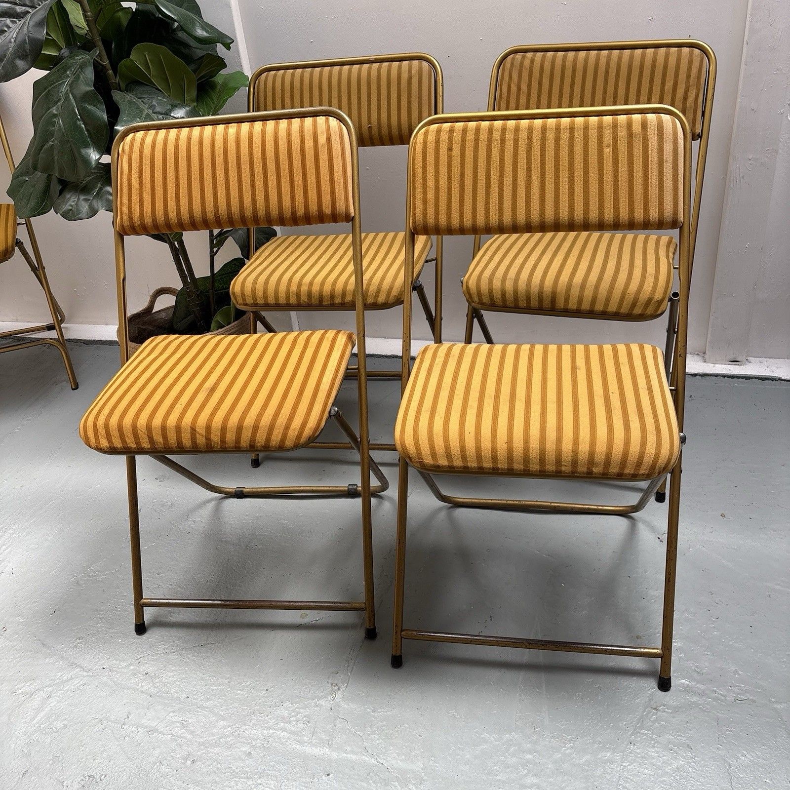4 Vintage Lafuma Chantazur Folding Picnic Cocktail Chairs Ochre & Mustard 1970s photo furniture