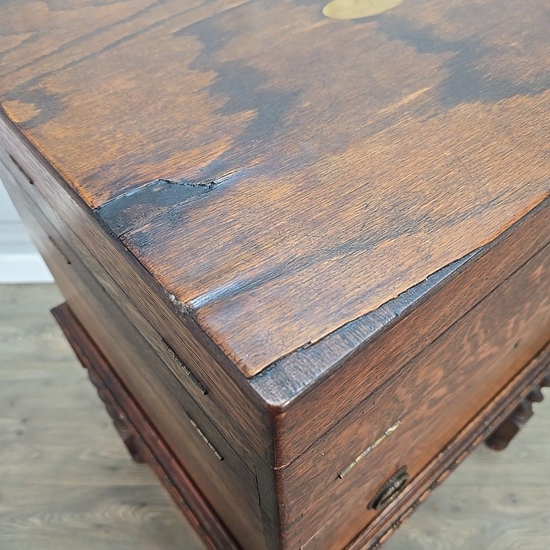 Antique Oak Cutlery Canteen Cabinet Table Barley Twist Wooden Storage Box Trunk photo buy