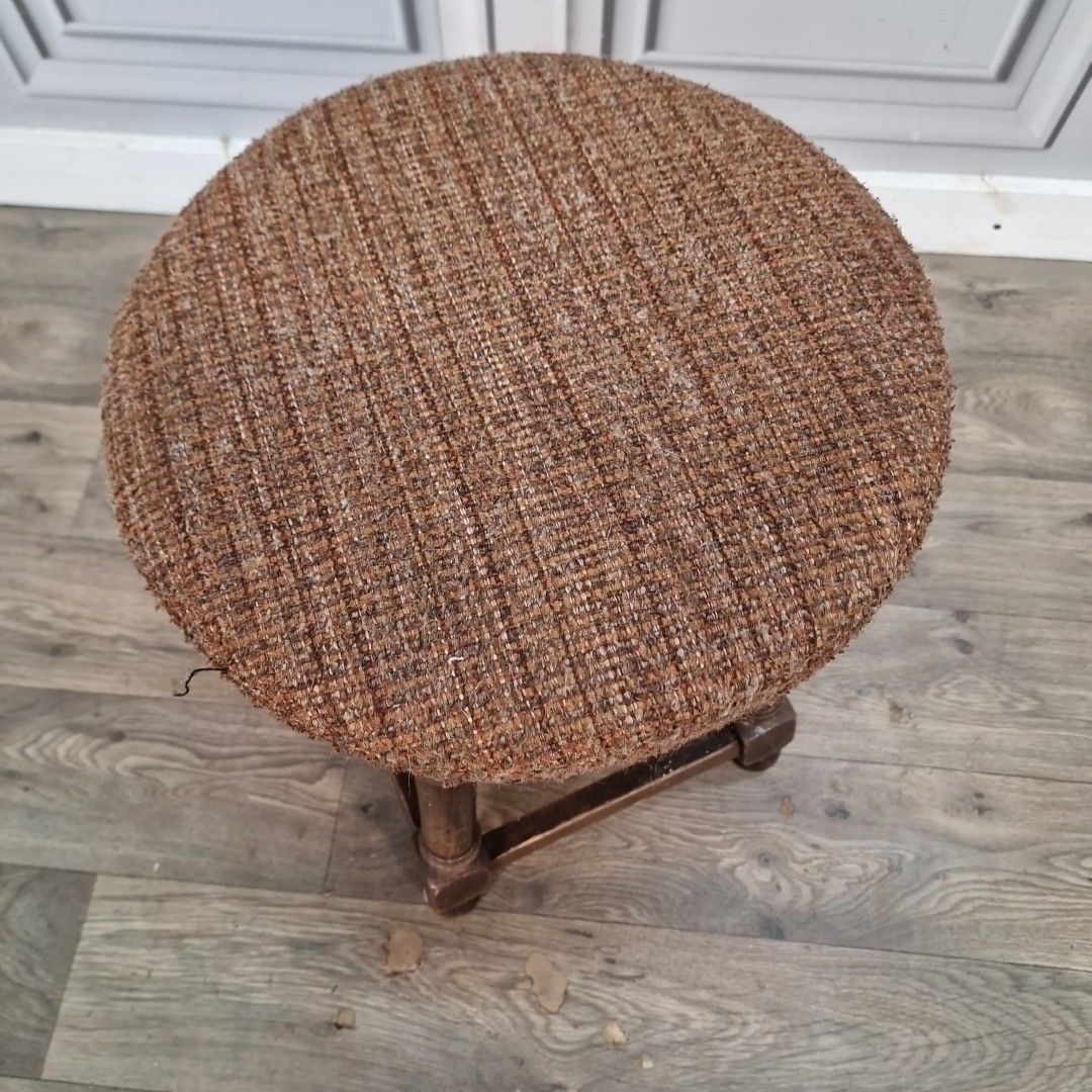 Vintage Wooden Pub Stool Upholstered Seat Bar Chair Turned Legs Retro Mancave photo Furniture