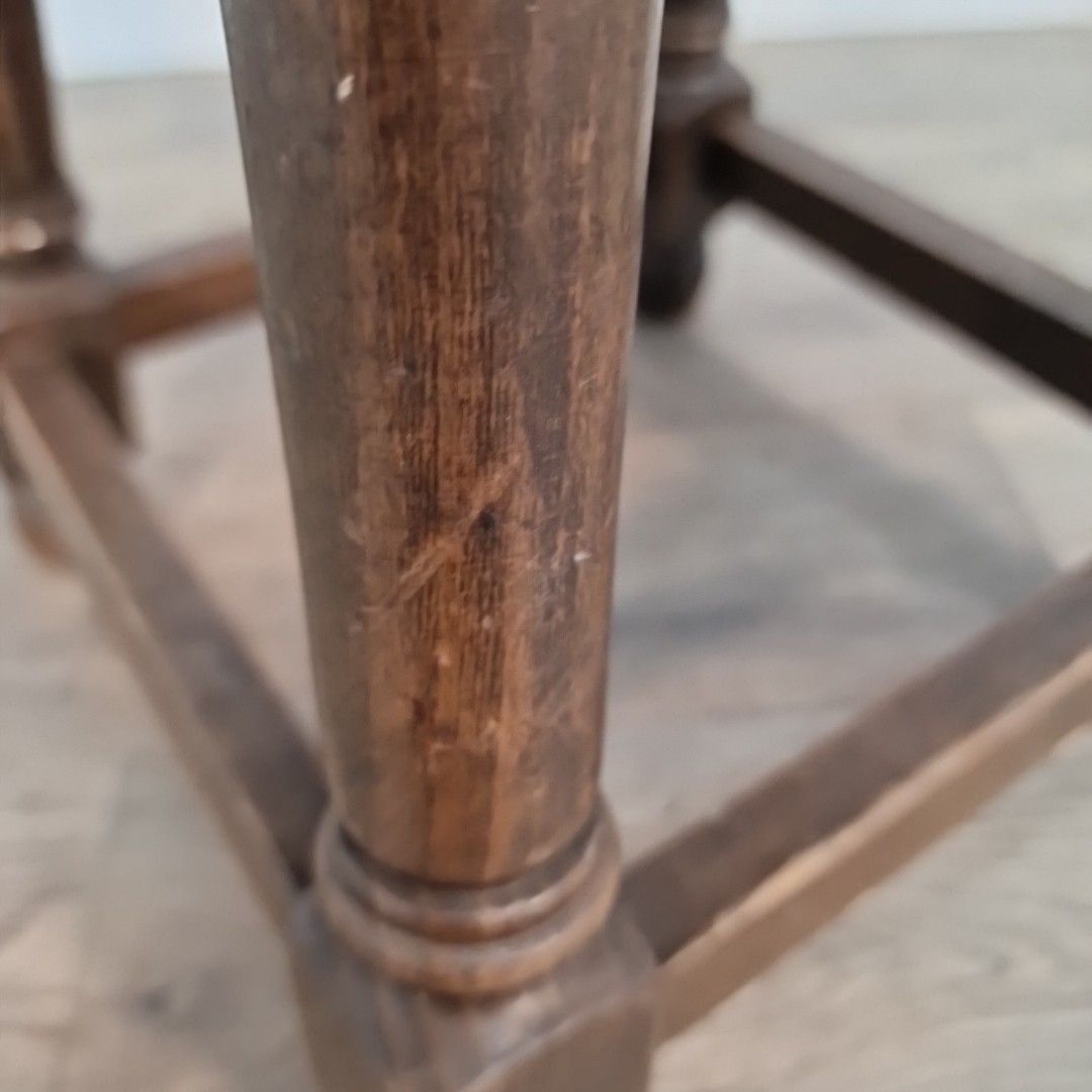 Vintage Wooden Pub Stool Upholstered Seat Bar Chair Turned Legs Retro Mancave photo buy