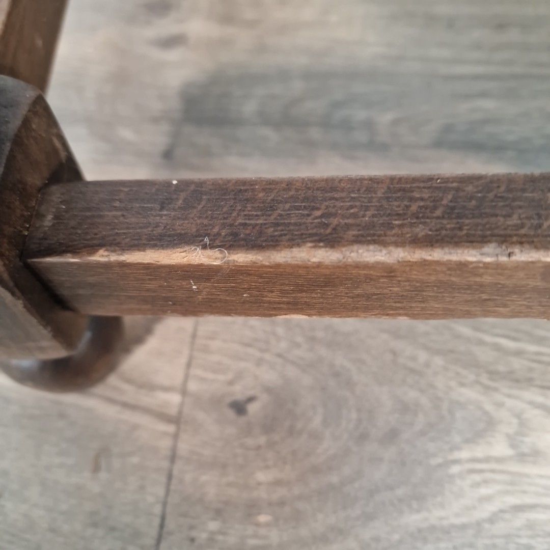 photo for sale Vintage Wooden Pub Stool Upholstered Seat Bar Chair Turned Legs Retro Mancave