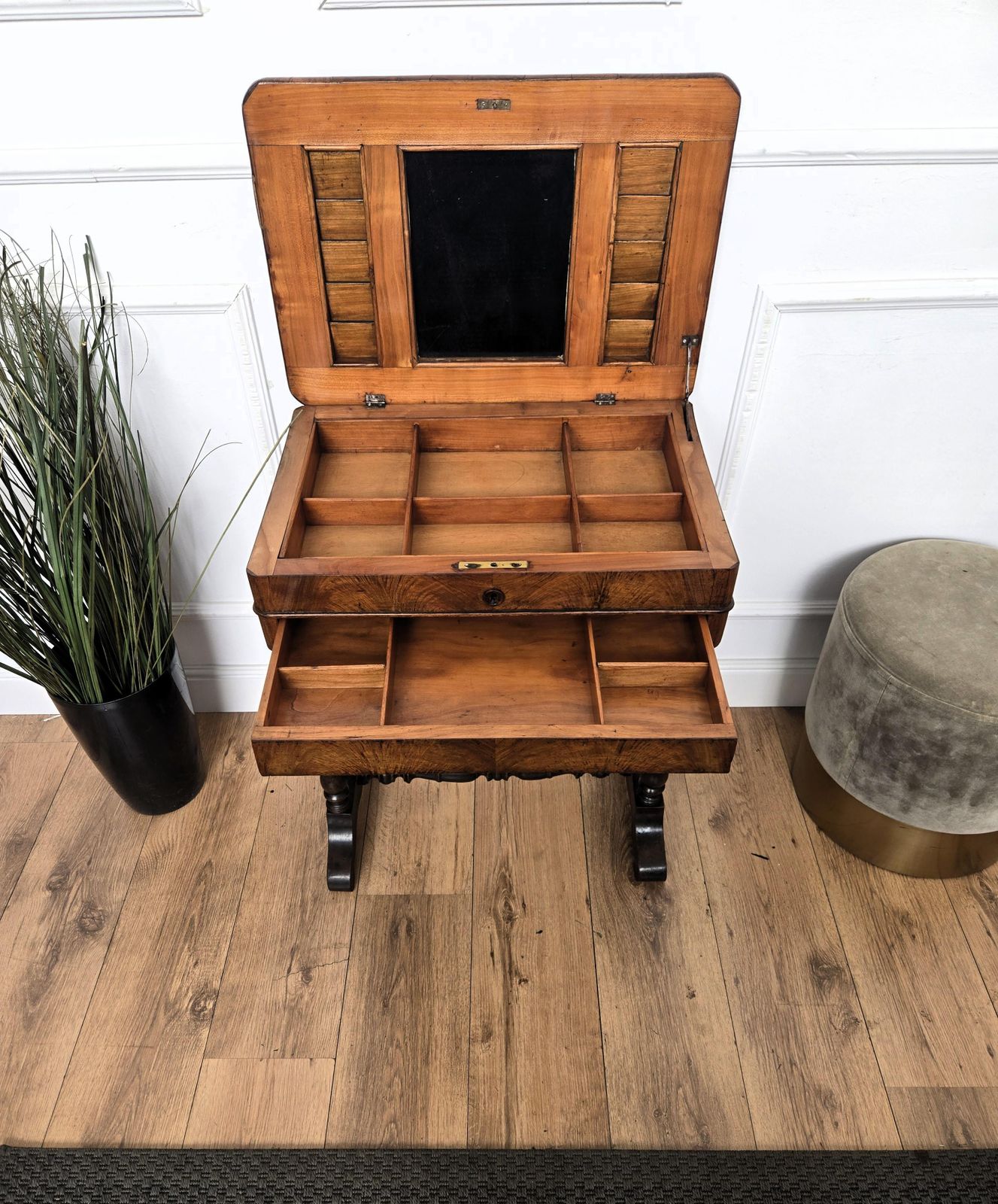 Antique Italian Burl Wood Carved Legs Sewing Side Table photo buy