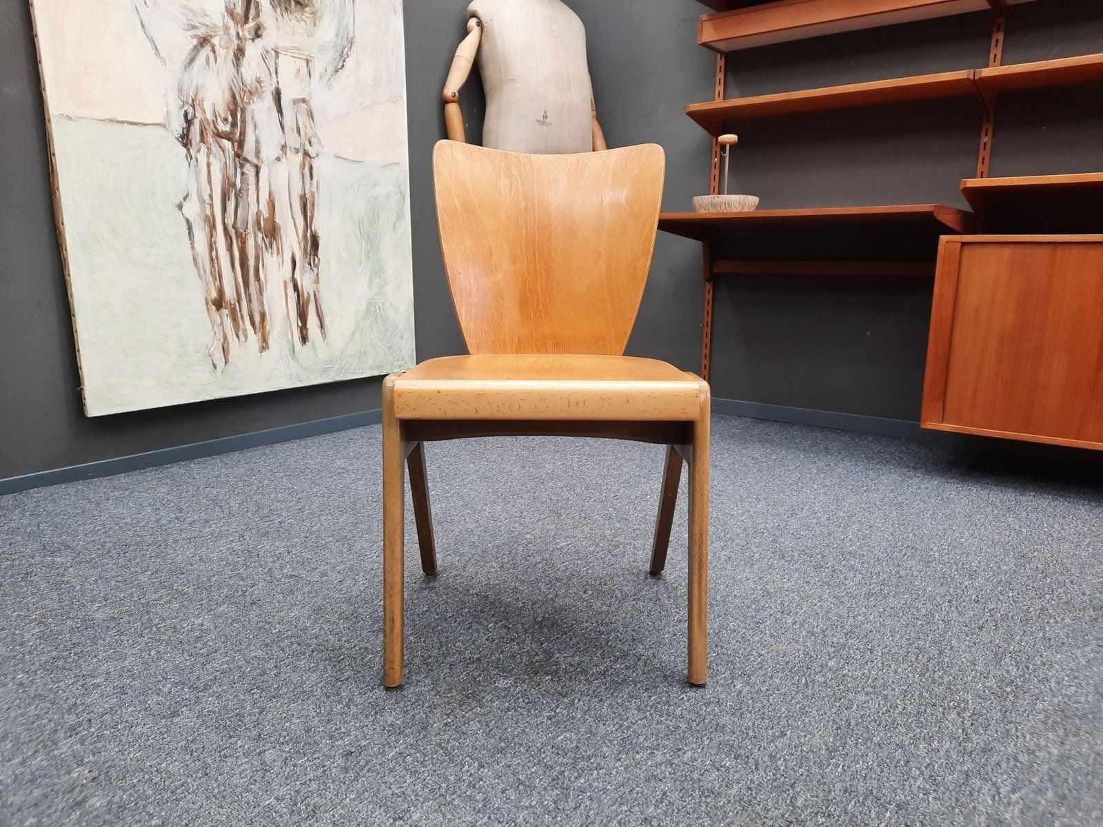 Mid Century Plywood Stackable Dining Chair From Kaderer München, 1950s photo for sale
