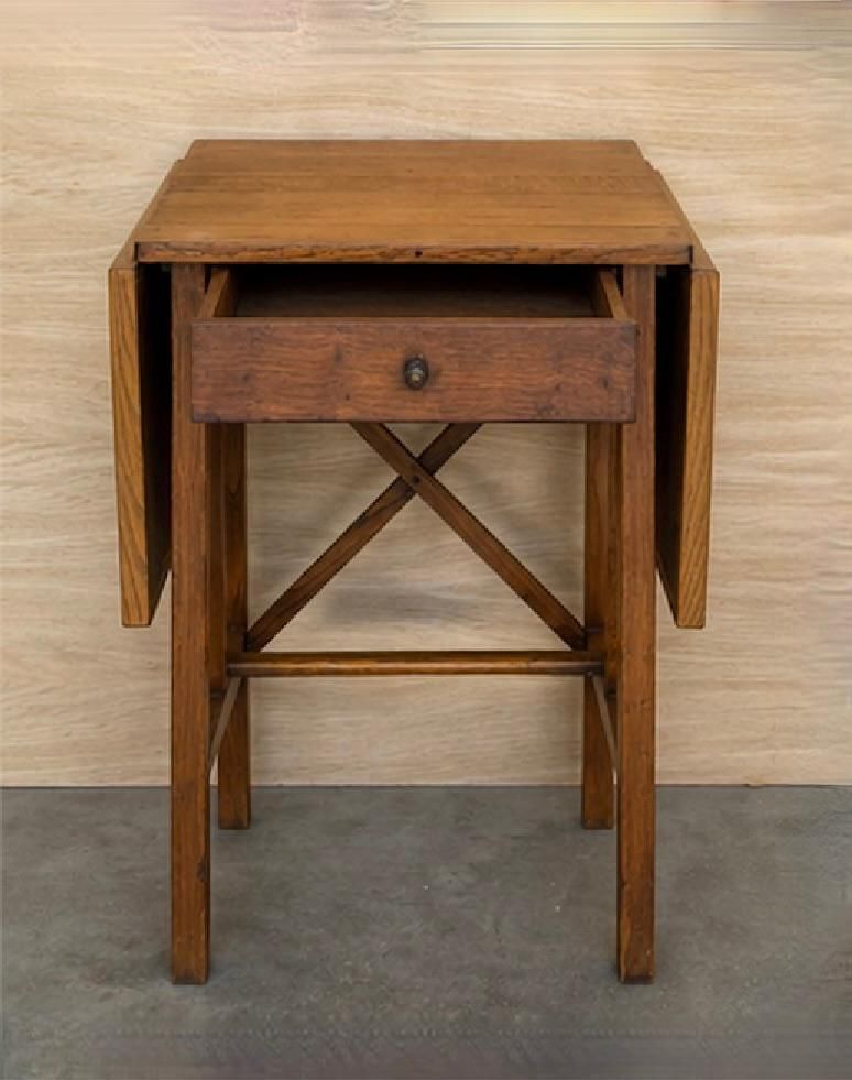 Table à abattants d'époque espagnole en pin massif avec tiroir photo furniture