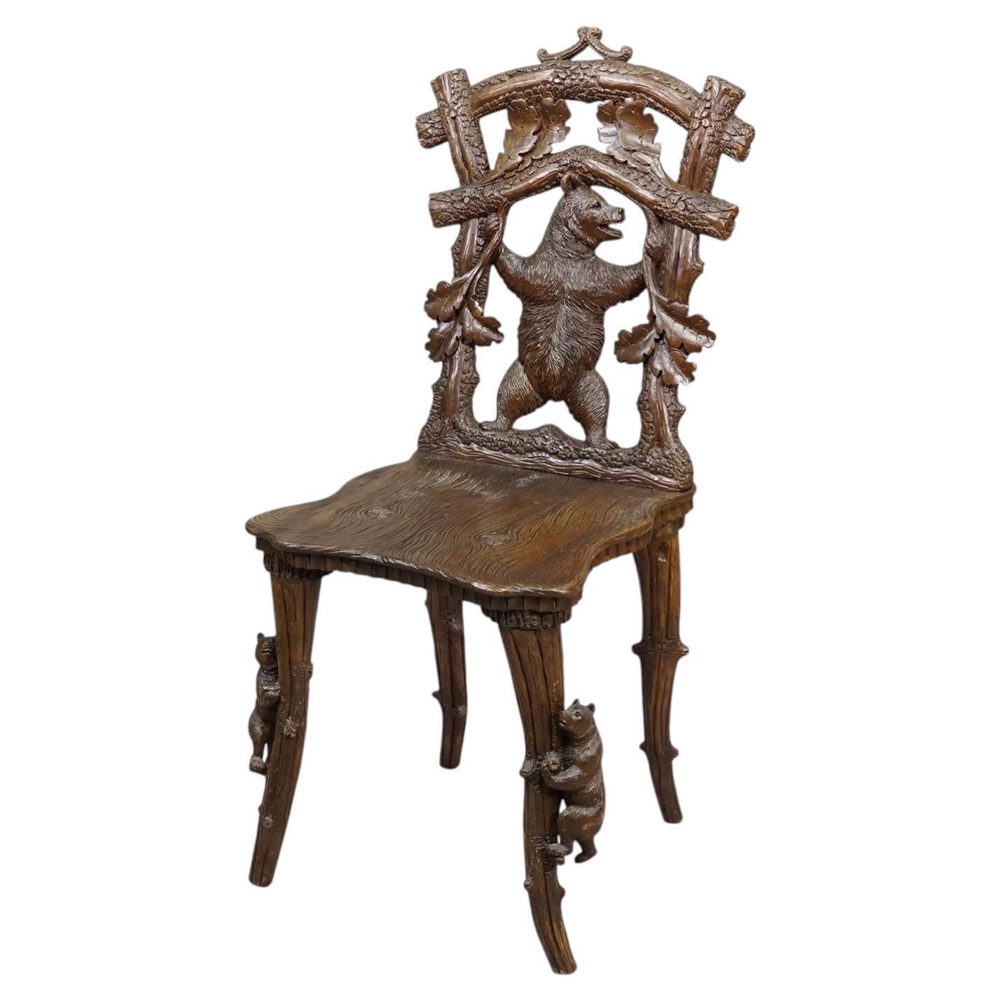 Antique Black Forest Carved Bear Chair, Brienz, Circa 1880s