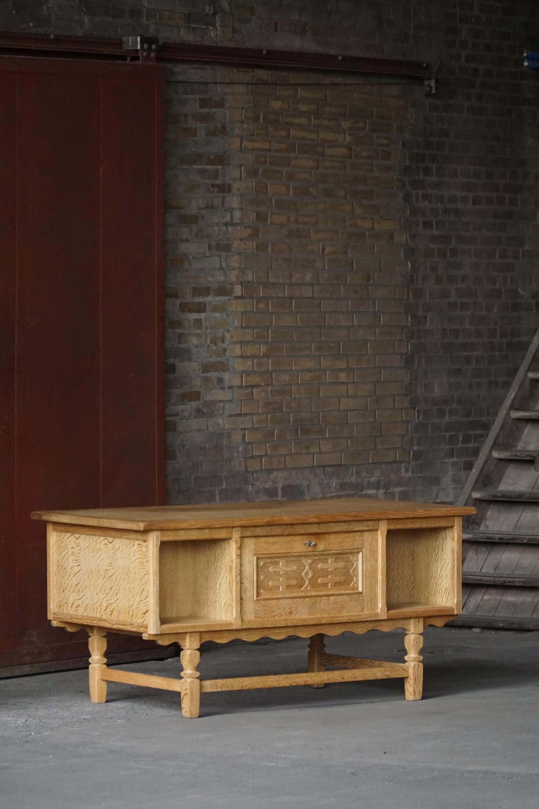 Freestanding Desk In Oak, Danish Mid Century Modern, Henning Kjærnulf, 1950s photo vintage