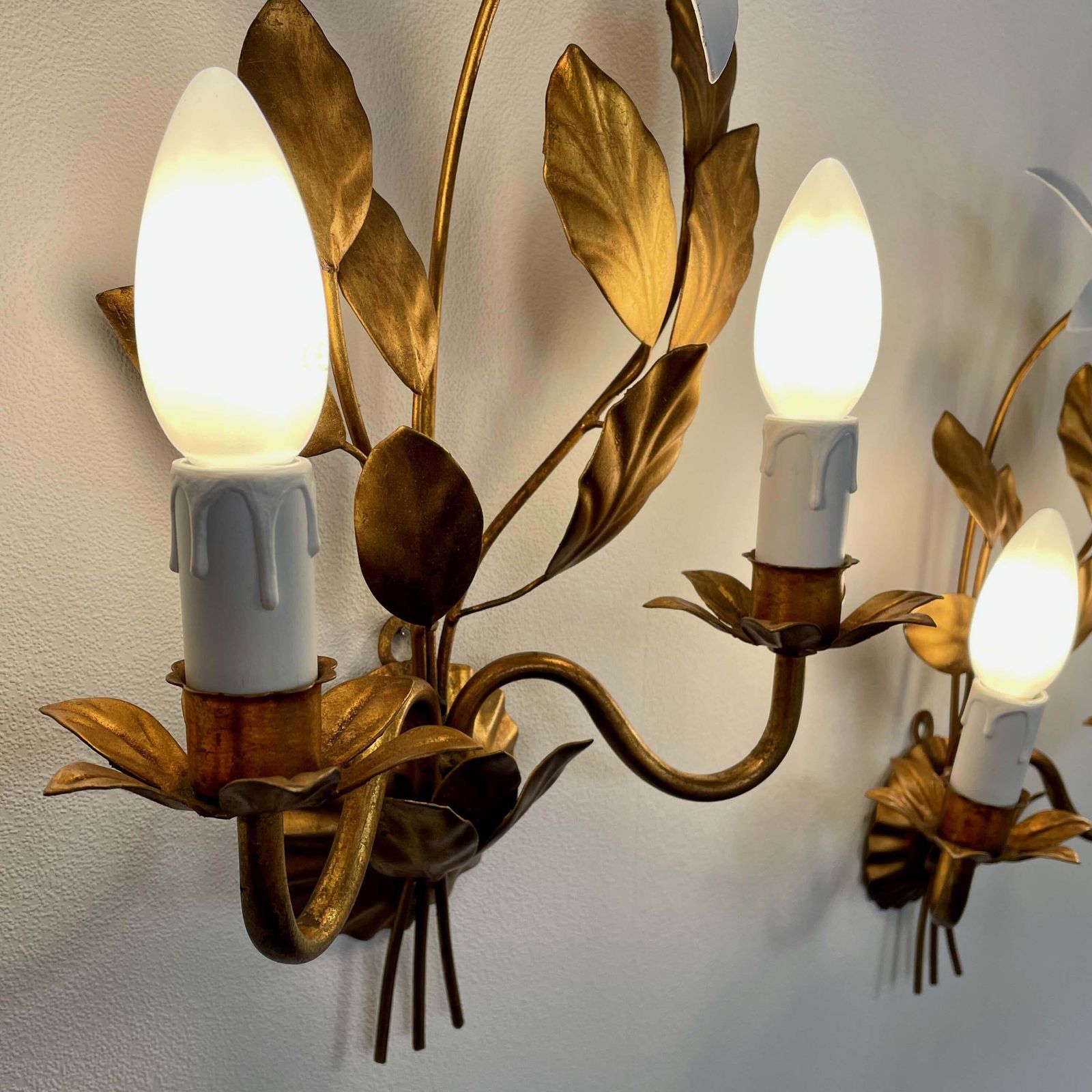 photo vintage Gilt Floral Wall Lights By Maison Bagues, France 1950s