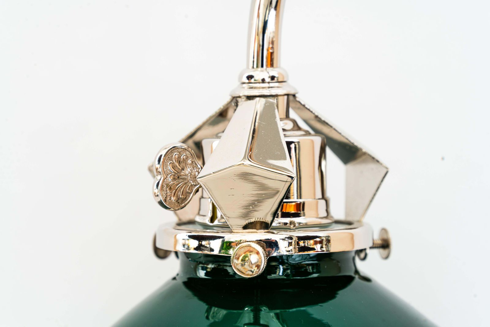 Art Deco Nickel Plated Table Lamp With Original Green Opaline Glass Shade 1920s photo vinterior
