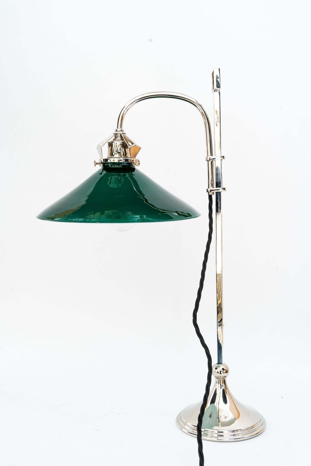 Art Deco Nickel Plated Table Lamp With Original Green Opaline Glass Shade 1920s photo buy