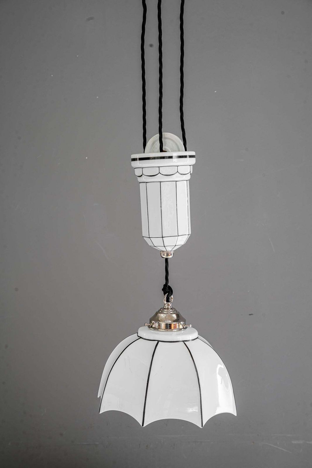 Adjustable Bauhaus Porcelain Pendant With Opal Glass Shade Vienna Around 1920s photo furniture