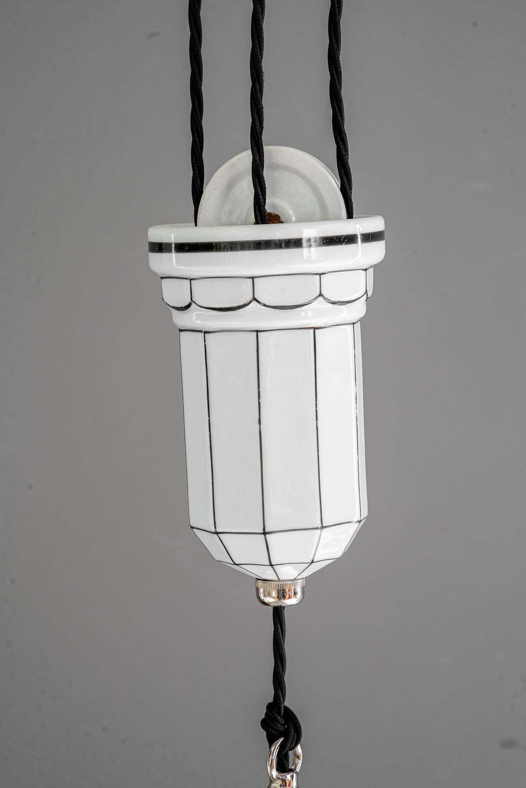 Adjustable Bauhaus Porcelain Pendant With Opal Glass Shade Vienna Around 1920s photo for sale