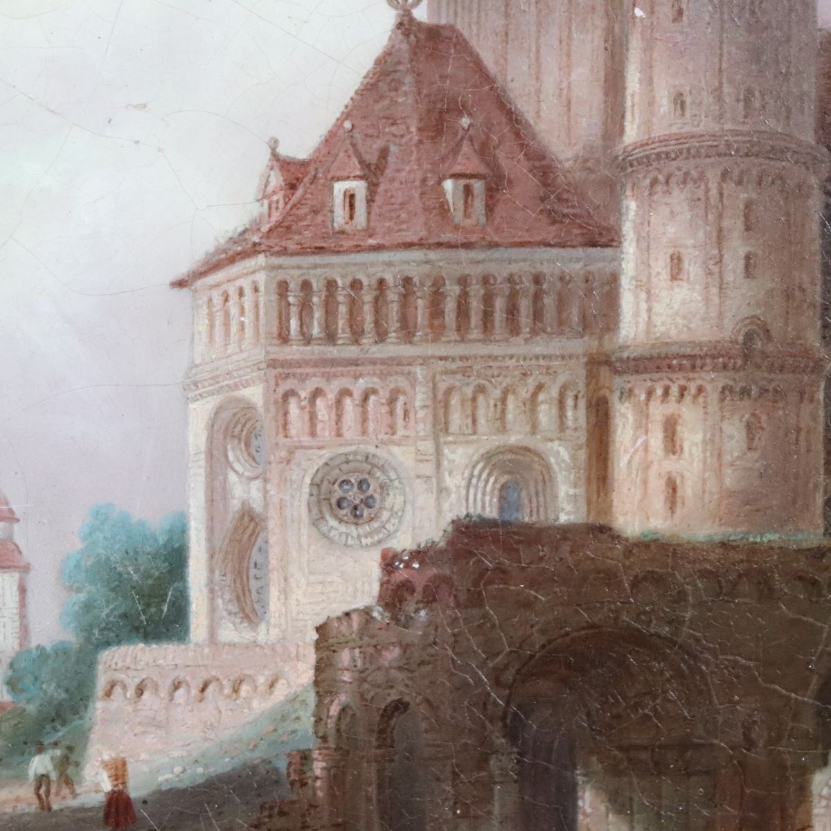 Worms Cathedral, Oil Painting On Board, 19th Century, Framed photo vintage