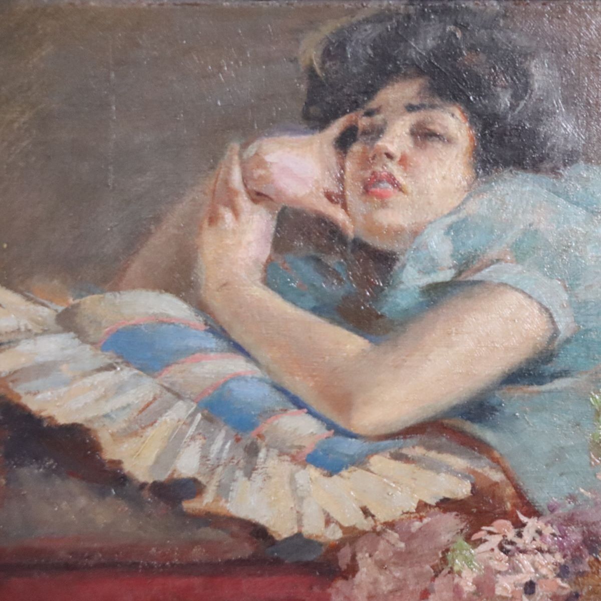 A. Villa, Girl Lying Down, Oil Painting On Board, Late 19th Century, Framed photo buy