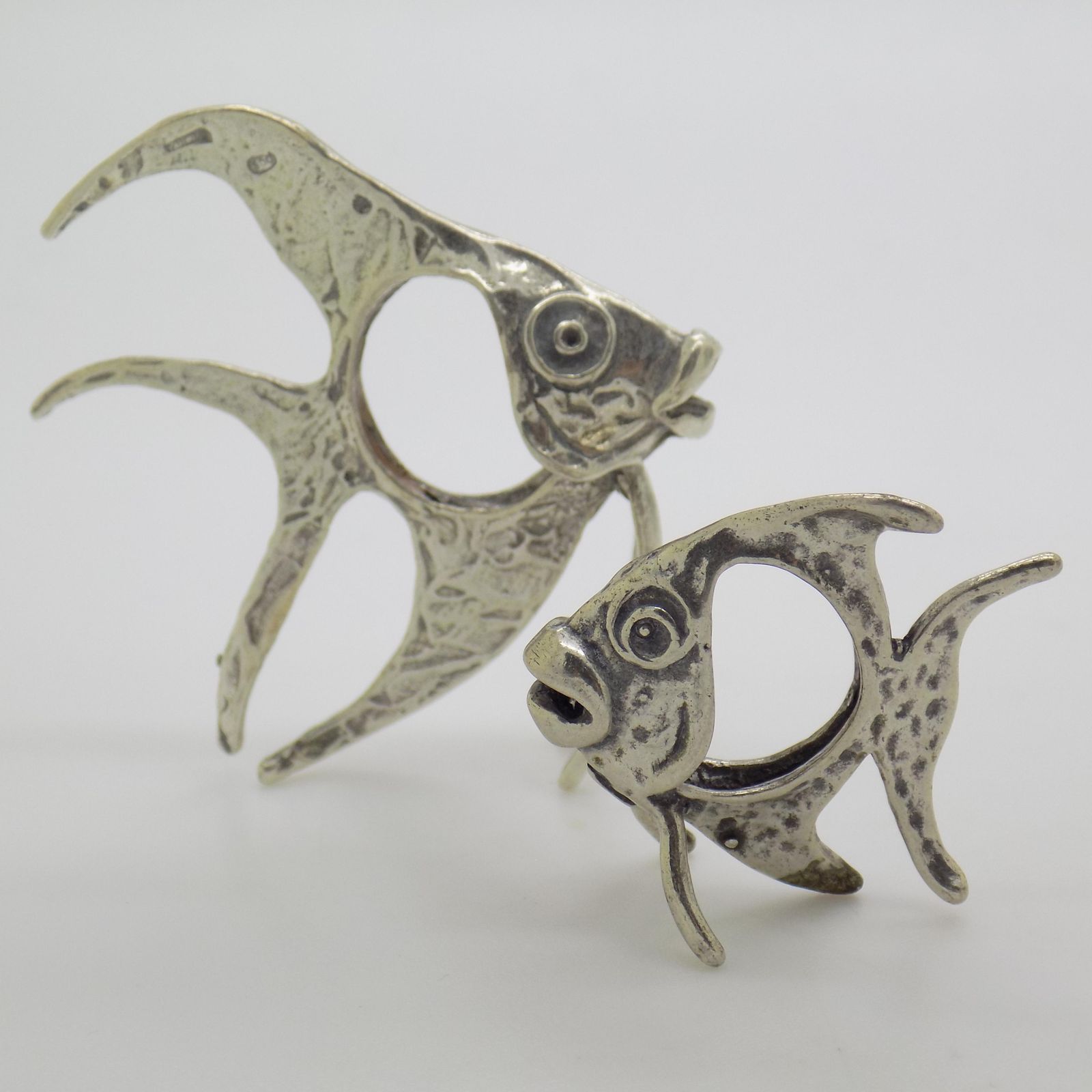 Vintage Italian Handmade Genuine Silver Two Tropical Fishes Miniatures Figurines, 1970s, Set Of 2 photo for sale