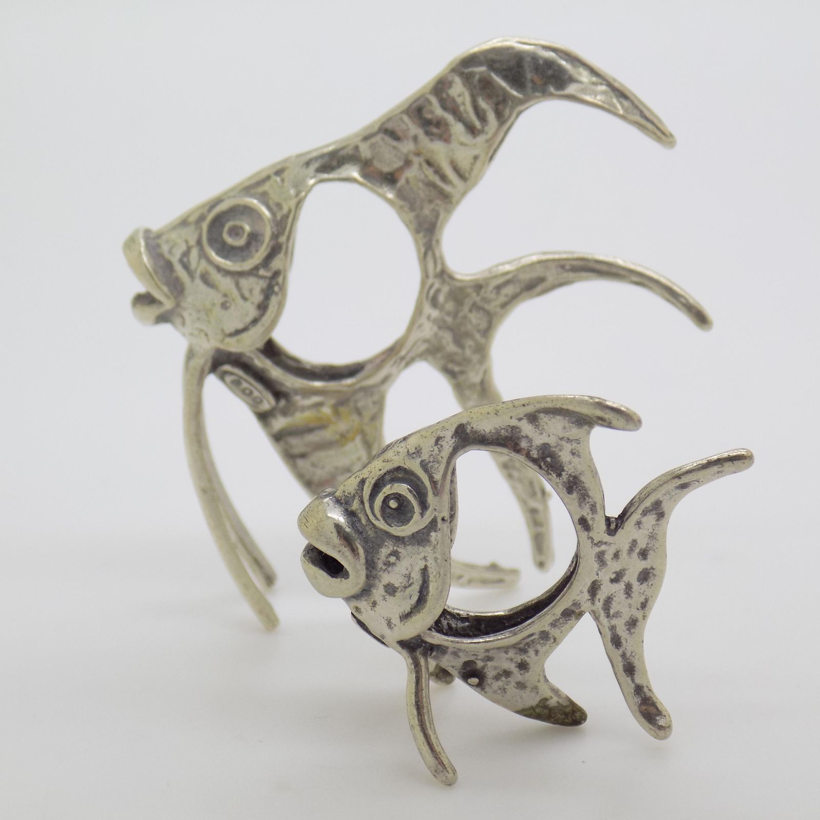 Vintage Italian Handmade Genuine Silver Two Tropical Fishes Miniatures Figurines, 1970s, Set Of 2 photo Home Decor
