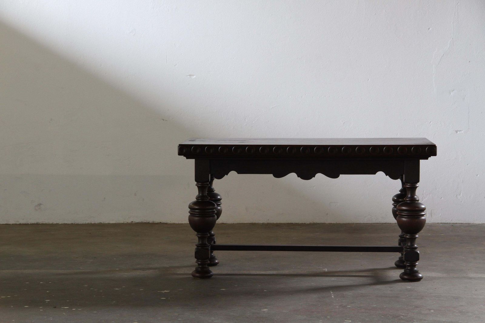 photo furniture Vintage Renaissance Revival Dark Oak Coffee Table, 1900s.