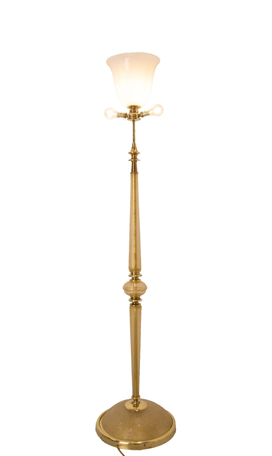 Lighting French Vintage Brass & Glass Three Lights Floor Lamp Midcentury Circa 1960 photo